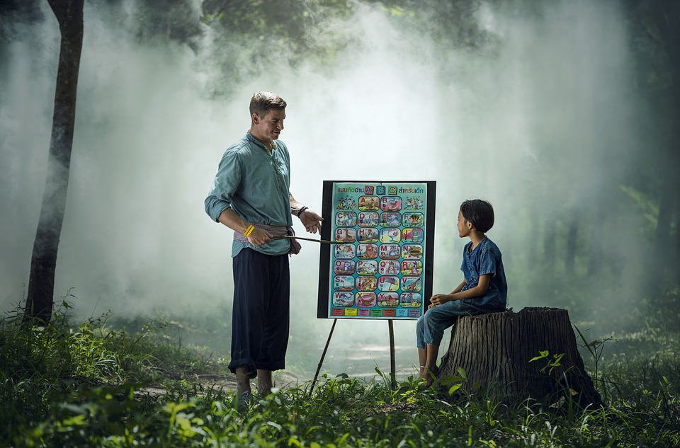 student and teacher studying